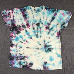 4/$15 Tie Dye T Shirt Adult Medium Blue Purple White Black Crewneck Gildan